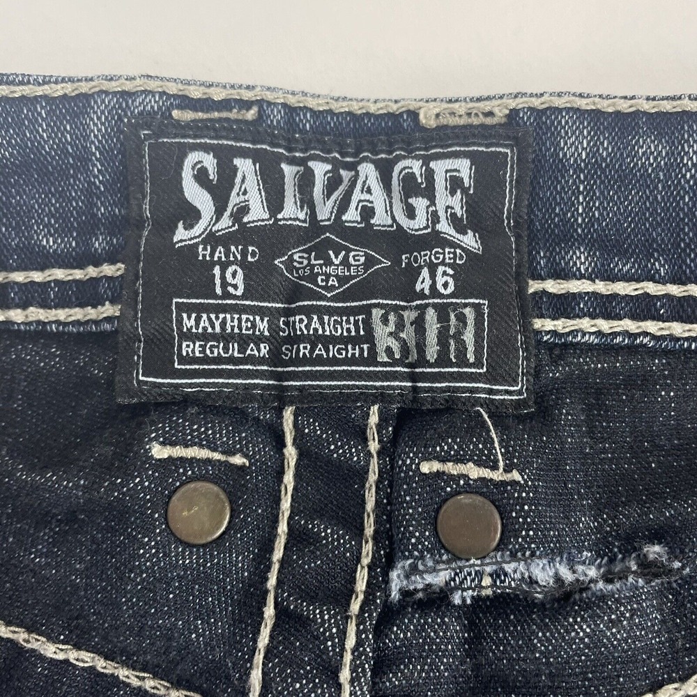 Distressed Salvage Buckle Men's Mayhem Straight Stretch Blue Jeans Size 31R x 28 - Picture 11 of 12